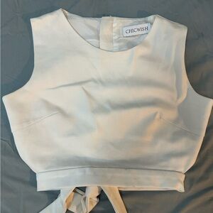 Chicwish White Backless Crop Top, Tie-Back Cutout, Sleeveless Summer Top, Size L